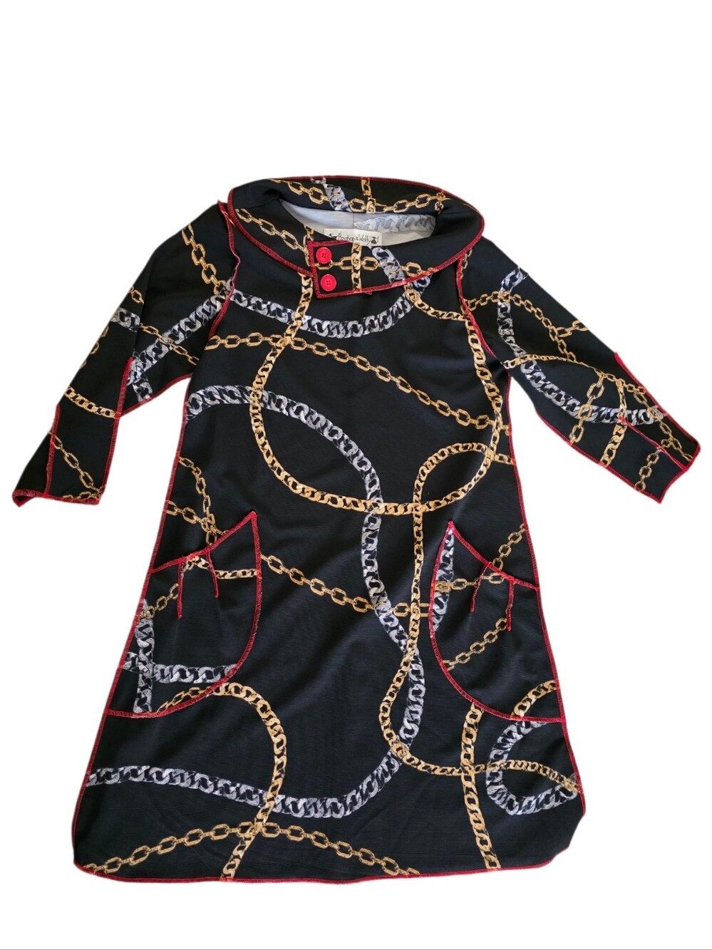 Vintage Beebop & Wally Dress Women's Medium Black Gold Chain Link Print USA Made